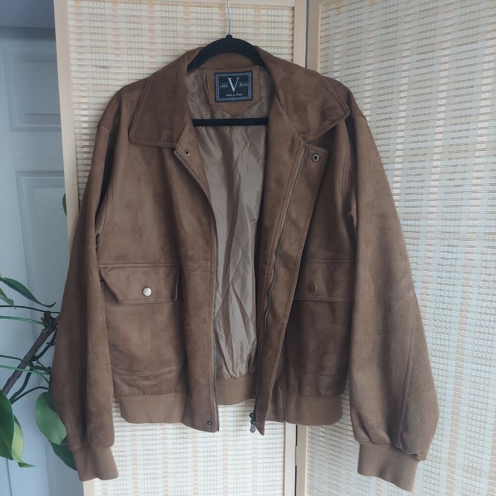 Vintage Alta Moda Jacket Faux Leather Suede Bomber Style Brown Tan